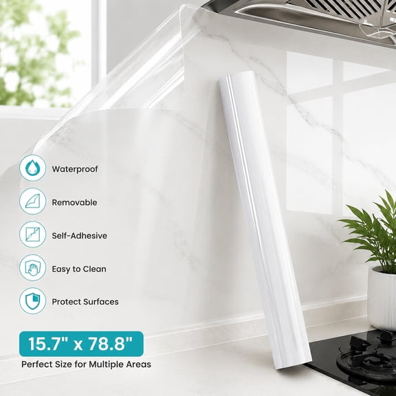 Clear Contact Paper Peel and Stick Wallpaper for Bathroom 15.8"×78.8" Removable Waterproof Wall Film for Kitchen Backsplash Countertops Protector