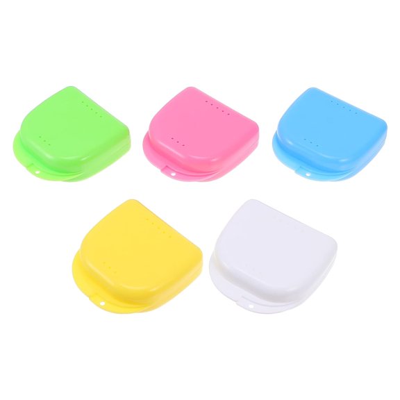 Clear Container Travel Container Denture Case, Denture Storage Containers with Vent Holes, Storage Box for Travel, Retainer Cleaning (5pcs) Clear Container Travel Container