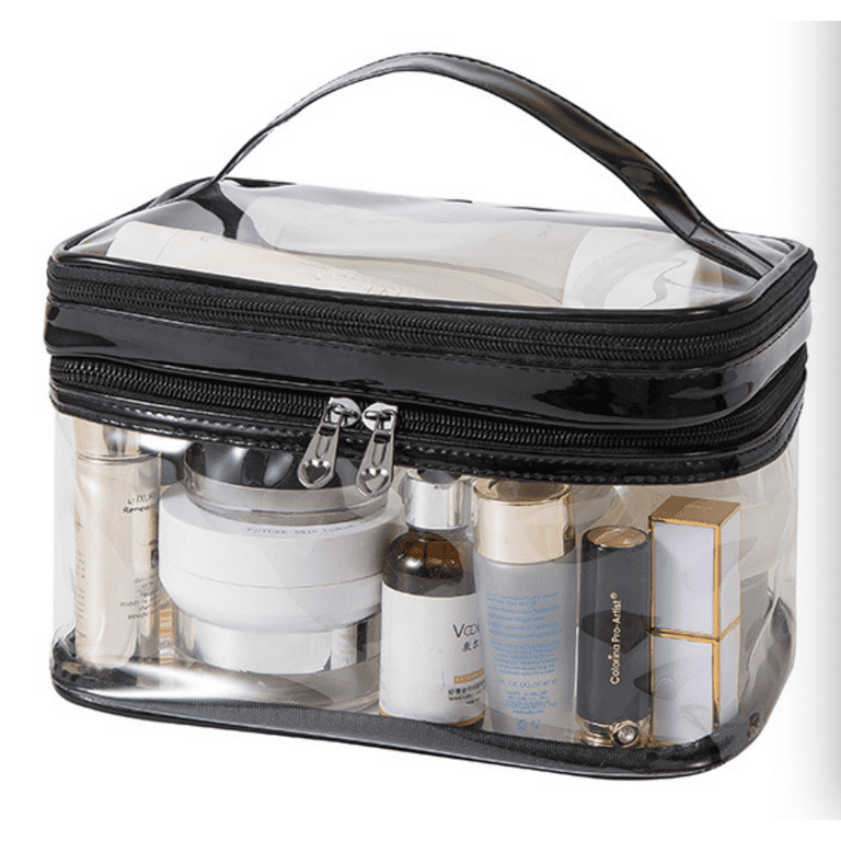 Waterproof Double Layer Clear Toiletry Bag Organizer - Black