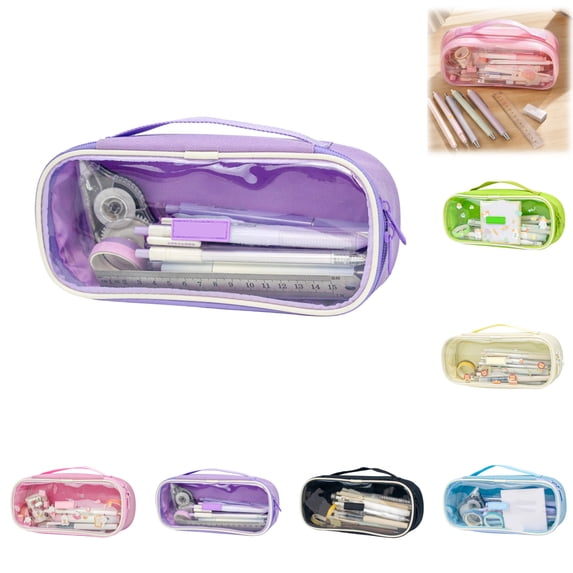 Clear Cosmetic Bag, Travel Makeup Bag, Pencil Case Transparent Pen Case Portable Make Up Organizer for Adult Teen Women Purse for Toiletries Accessories Brushes (Purple)