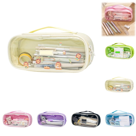 Clear Cosmetic Bag, Travel Makeup Bag, Pencil Case Transparent Pen Case Portable Make Up Organizer for Adult Teen Women Purse for Toiletries Accessories Brushes (White)