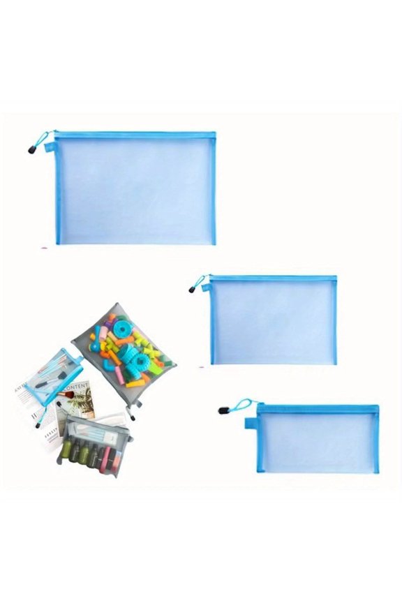 Clear Cosmetic Bags Zip Makeup Mesh Bags Pencil Case Pouch Travel Toiletry Kit Set Storage Case (3Pack Blue)