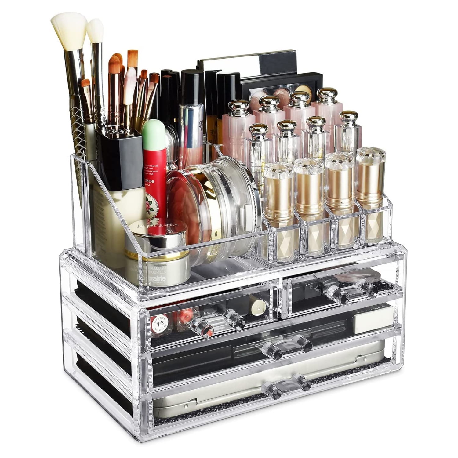Small Makeup Organizer, Slim Cosmetic Display Case,multifunctional Desktop  Stationery Storage Tray,clear Acrylic Skincare Organizers For Bathroom Coun