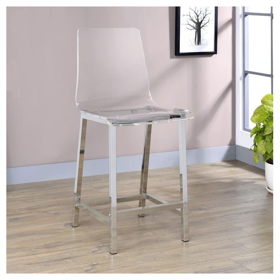 Clear Counter Height Stools (Set of 2) - Modern Acrylic Bar Stools for Kitchen Island, Dining, & Home Bar - Durable & Stylish Back Support