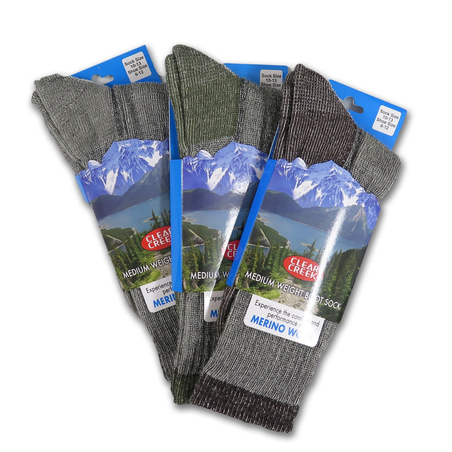 Clear Creek Men's Merino Wool Medium Weight Lined Boot Socks, 3 Pairs