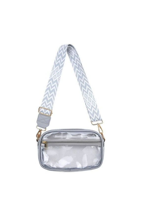 Clear Crossbody Bag Shoulder Purse for Women Small Transparent PVC Sling Bag Tote Handbag Stadium Approved Clear Clutch Purse(grey)