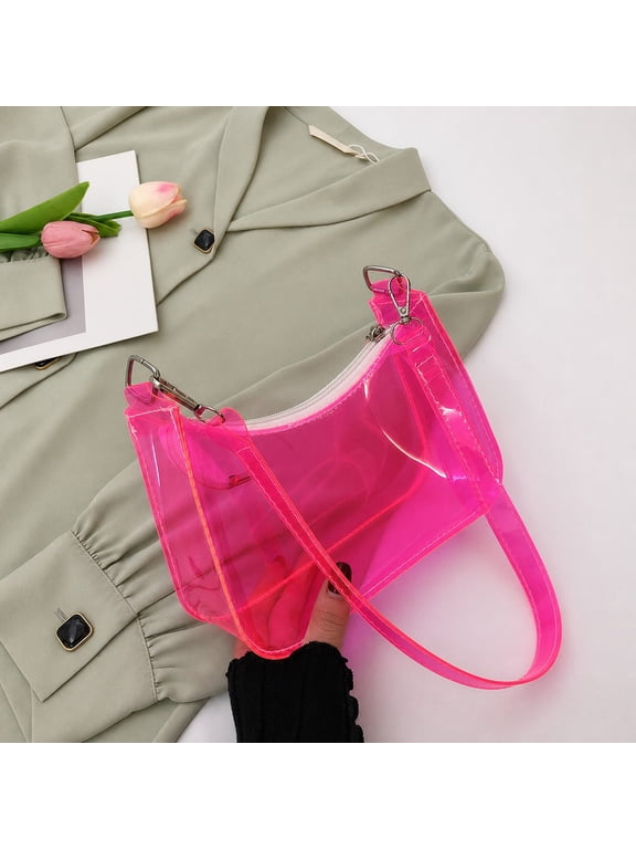 Clear Crossbody Bag - Stadium Approved Waterproof PVC Purse with Secure Zipper, Lightweight Organizer for Concerts Sports Travel Gym, Pink