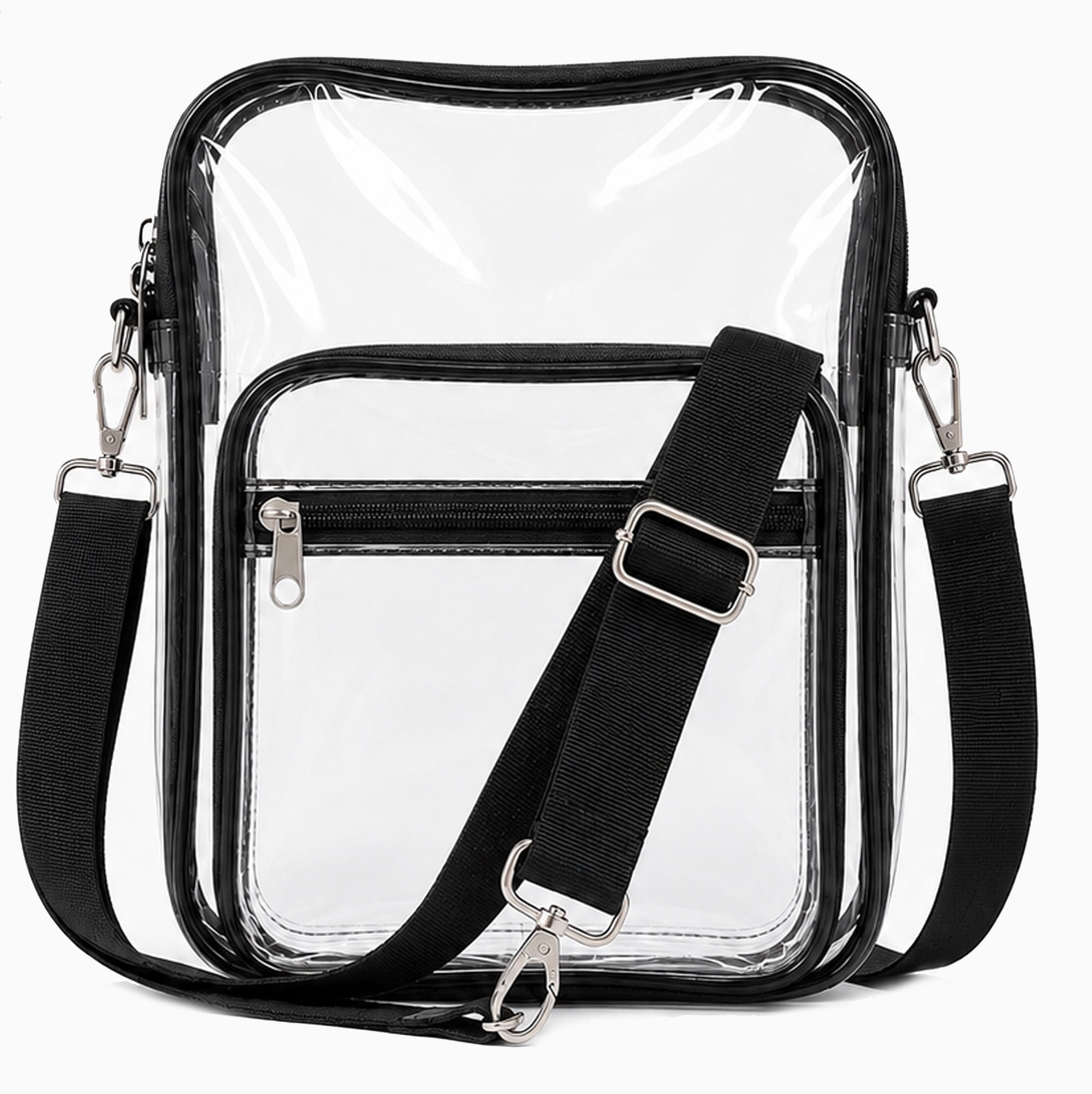 Clear Crossbody Bag with Adjustable Strap, Transparent PVC Shoulder Bag with Dual Front Zip Pockets for Concerts, Events & Travel