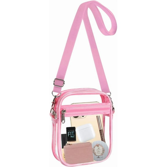 Clear Crossbody Purse Bag, Clear Bag Stadium Approved with Front Pocket for Concerts Sports Festivals-Pink-small