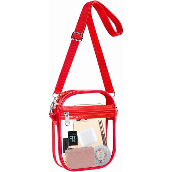 Clear Crossbody Purse Bag, Clear Bag Stadium Approved with Front Pocket for Concerts Sports Festivals-Red-small