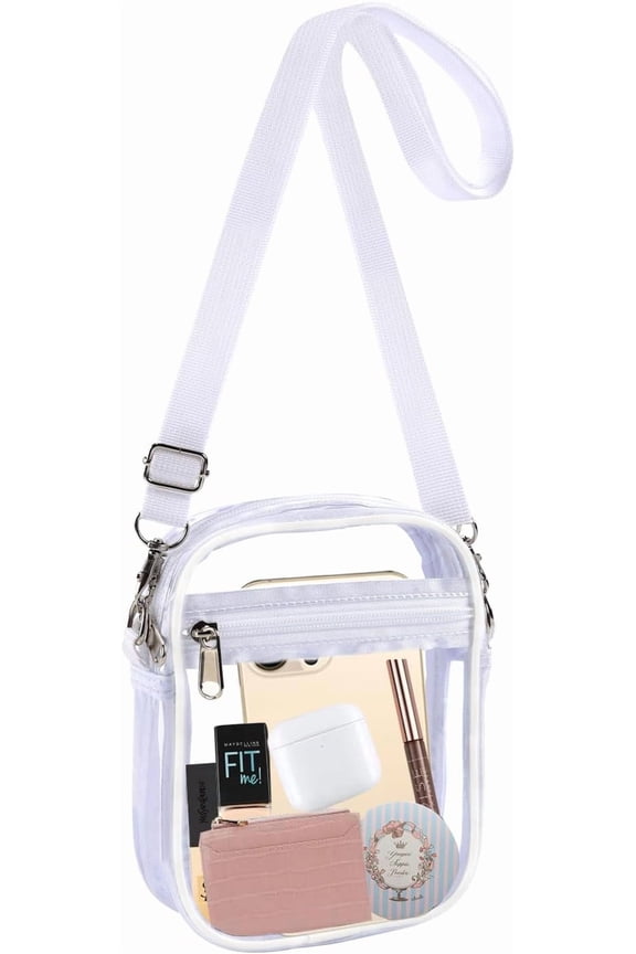 Clear Crossbody Purse Bag, Clear Bag Stadium Approved with Front Pocket for Concerts Sports Festivals-White-small