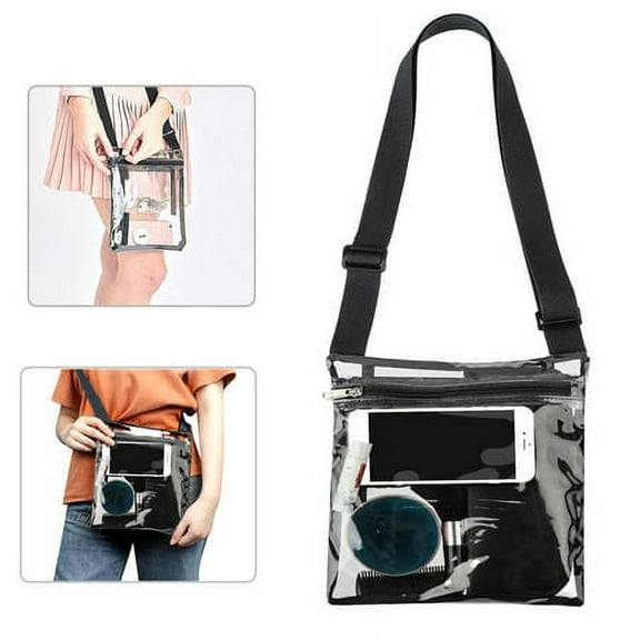 Clear Crossbody Purse Bag, NFL Stadium Approved Transparent Shoulder Bag, See Through Gym Zippered Tote Bag with Adjustable Shoulder Strap, Waterproof Tote for Work Sports Games