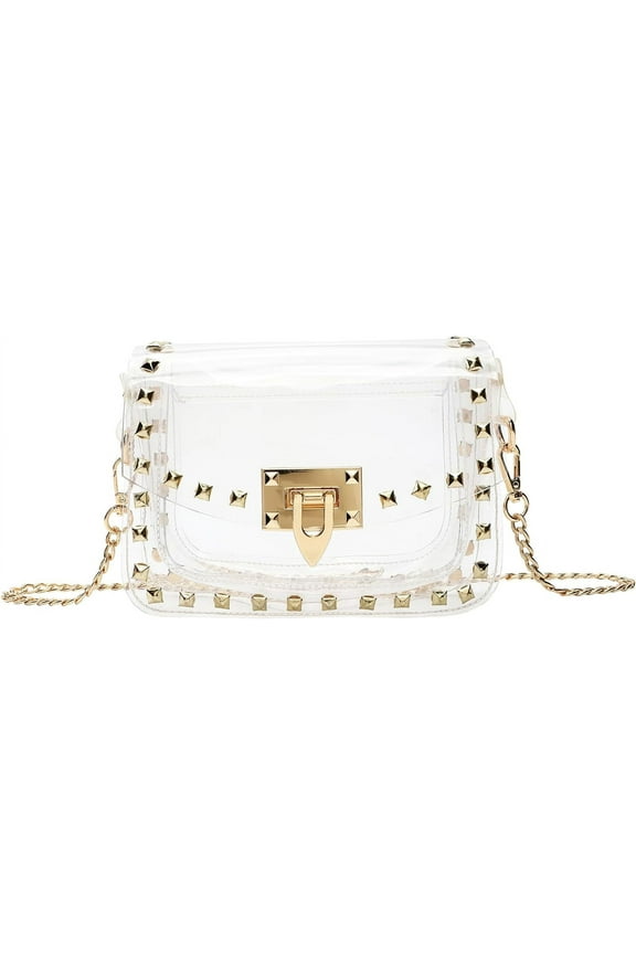 Clear Crossbody Purse Bag Stadium Approved with Studded Rivet for Women, Clear PVC Handbag for Concert & Game Day