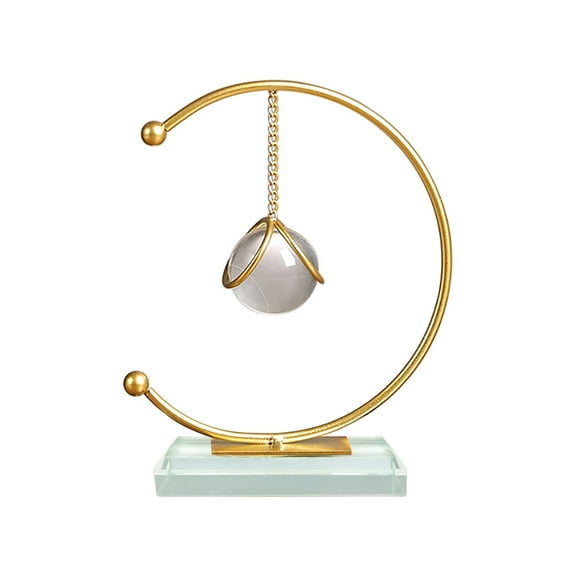 Clear Crystal Ball Abstract Art Decoration Gold Iron Modern Decorative Ornaments for Home Living Room Bedroom Office Decor (Moon)