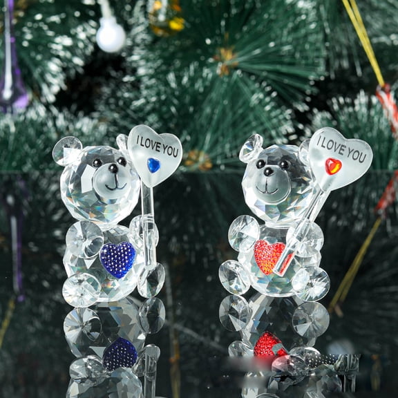 Clear Crystal Bear Figurine Valentine's Day Gift I Love You Faux Crystal Bear Ornament Collectible Tabletop Bear Statue for Wedding Birthday Party Gift
