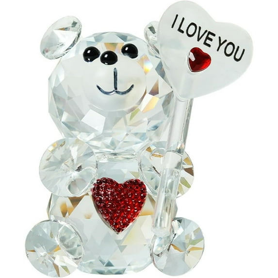 Clear Bear Figurine Valentine's Day Gift I Love You Bear Ornament Collectible Tabletop Bear Statue for Wedding Birthday Party Gift