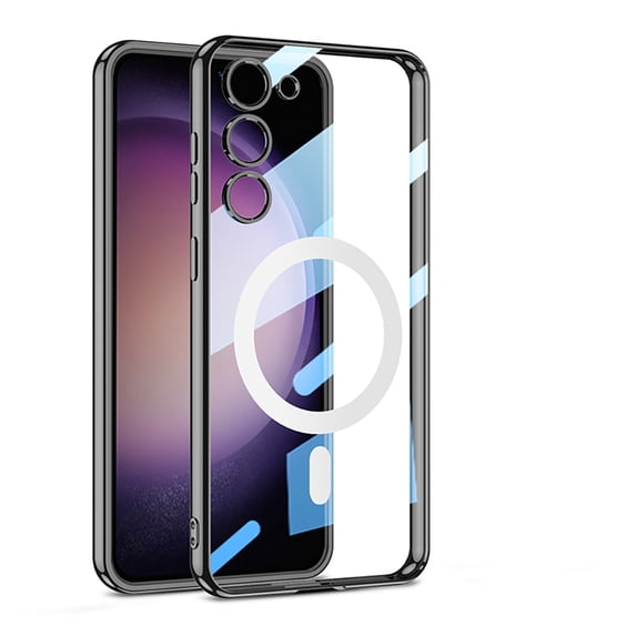 Clear Crystal Case for Samsung Galaxy S24 Built-in Camera Lens Protector Luxury Magnetic Case Compatible with MagSafe Elegant Protection Case for Samsung S24 6.2 inch, Black