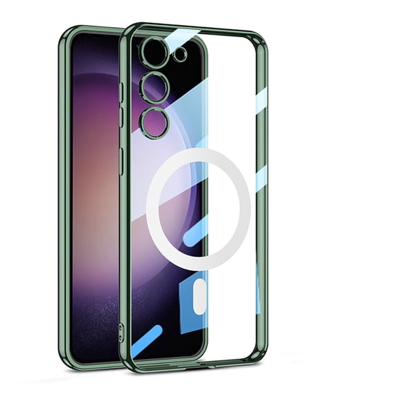 Clear Crystal Case for Samsung Galaxy S24 Built-in Camera Lens Protector Luxury Magnetic Case Compatible with MagSafe Elegant Protection Case for Samsung S24 6.2 inch, Green