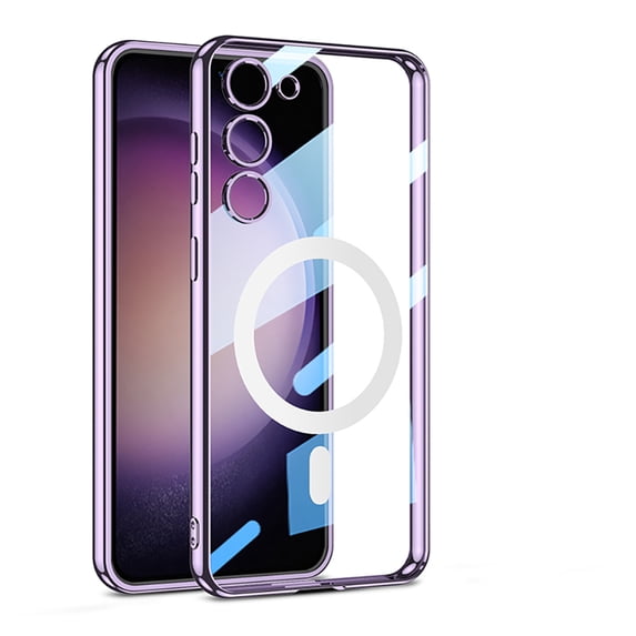 Clear Crystal Case for Samsung Galaxy S24 Built-in Camera Lens Protector Luxury Magnetic Case Compatible with MagSafe Elegant Protection Case for Samsung S24 6.2 inch, Purple