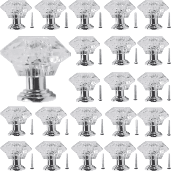 Clear Crystal Drawer Knobs, 24mm Diamond-Shaped Acrylic Cabinet Knobs Pulls for Kitchen Dresser Drawer and Cupboard