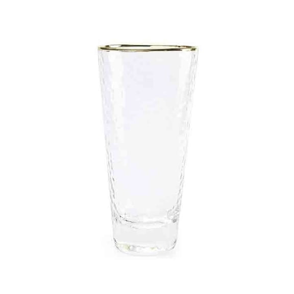Clear Crystal Glasses with Gold Rim, Handblown Hammered Glass Tumblers for Water, Juice, Cold and Hot Drinks, Whiskey, Cocktail