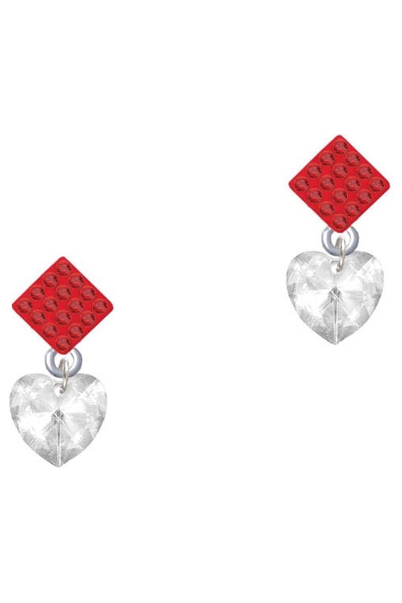 Clear Crystal Heart Red Crystal Diamond-Shape Earrings