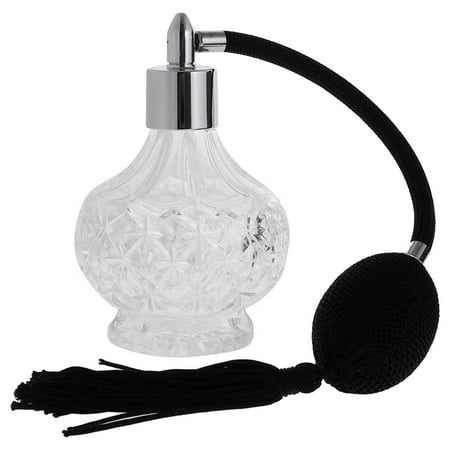 Clear Crystal Perfume Bottle Fine Mist with Air Bulb Long Tassel Refill Vintage Style Perfume Spray Bottle for Outgoing Girl Woman Use , Black