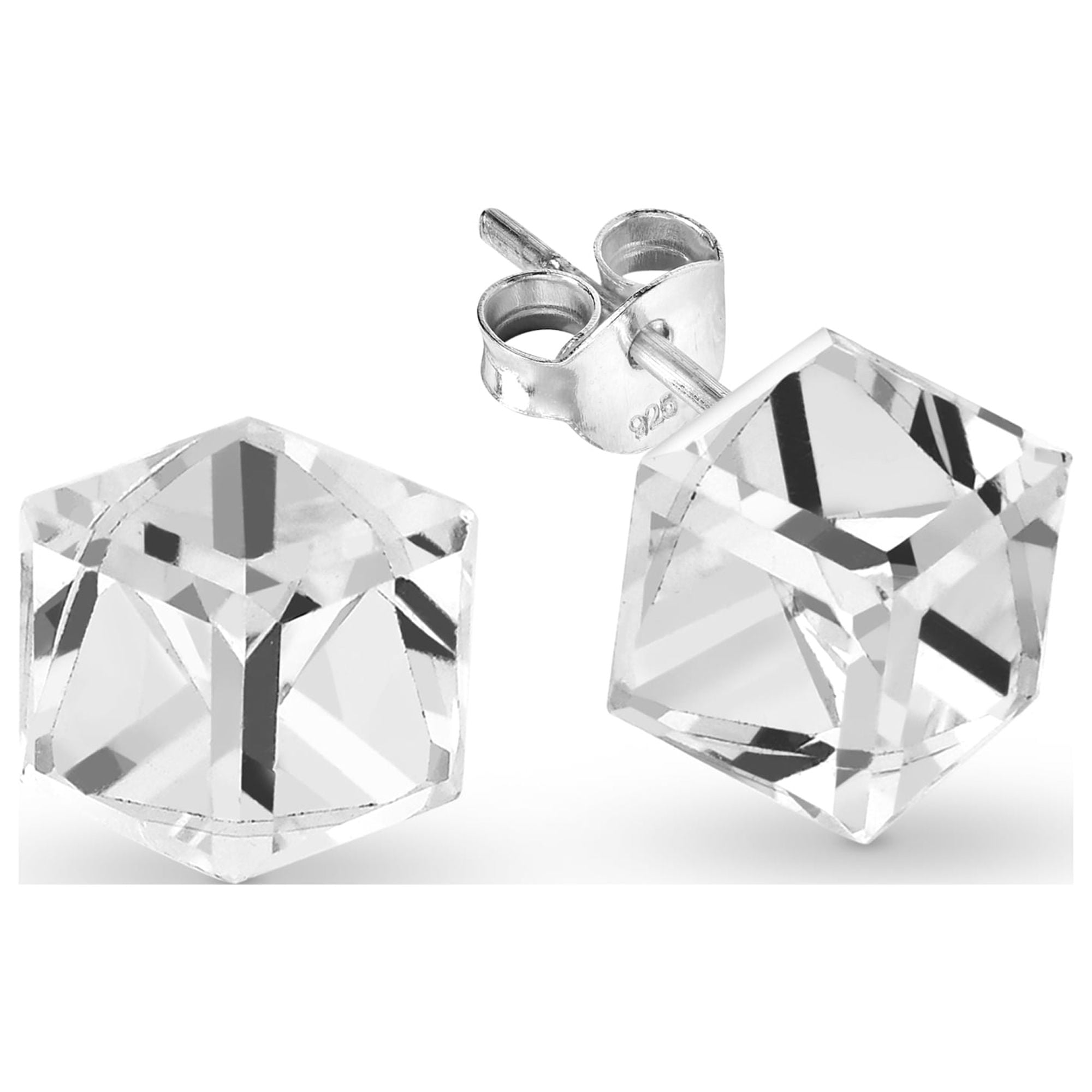 Clear Crystal Prism Cube .925 Sterling Silver Stud Earrings