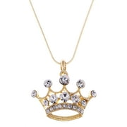 Clear Crystal Rhinestone Gold Emperor Royal Crown King Queens Pendant Necklace