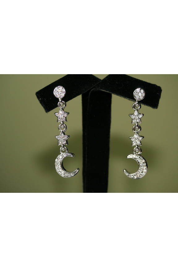 Clear Crystal Rhinestone Moon Earrings Star Dangle Drop Link Stud Earrings