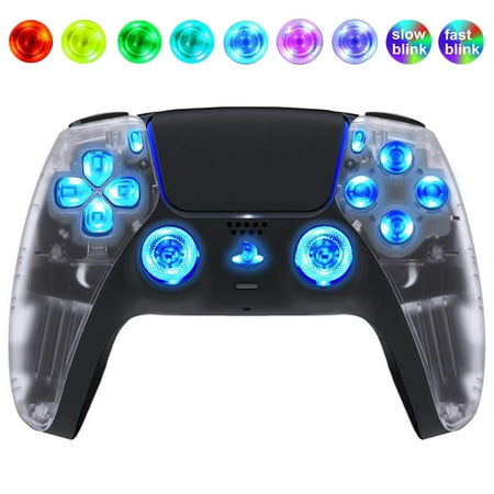 Clear Crystal Silent Modz LED Light Up Button Wireless Custom Controller for PS5
