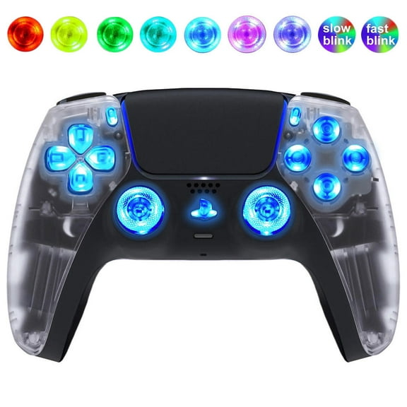 Clear Crystal Silent Modz LED Light Up Button Wireless Custom Controller for PS5