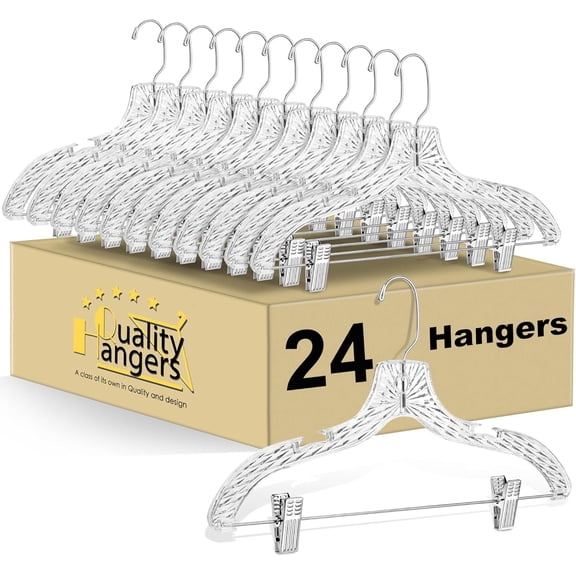 Clear Crystal Skirt Hangers 24 Pack Adjustable Heavy Duty