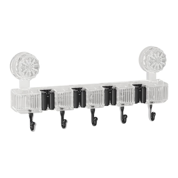 Clear Crystal Suction Cup Wall Mounted Mop Clip Hooks Polyester Clear For Bathroom Kitchen Storage Size 13.98X1.97X1.97 Inches