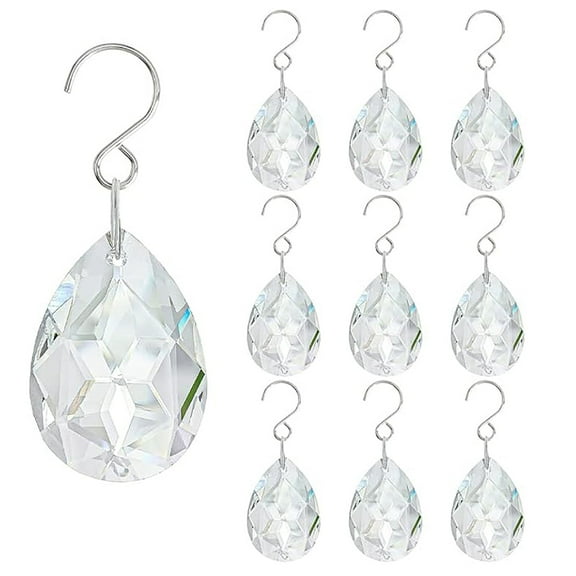 Clear Crystal Teardrop Chandelier Parts,Chandelier Crystal Prisms Pendants with Hook,Hanging Crystals for Lamp Window Christmas Tree Decoration Suncatcher (10pcs 1.5x1 Inch)