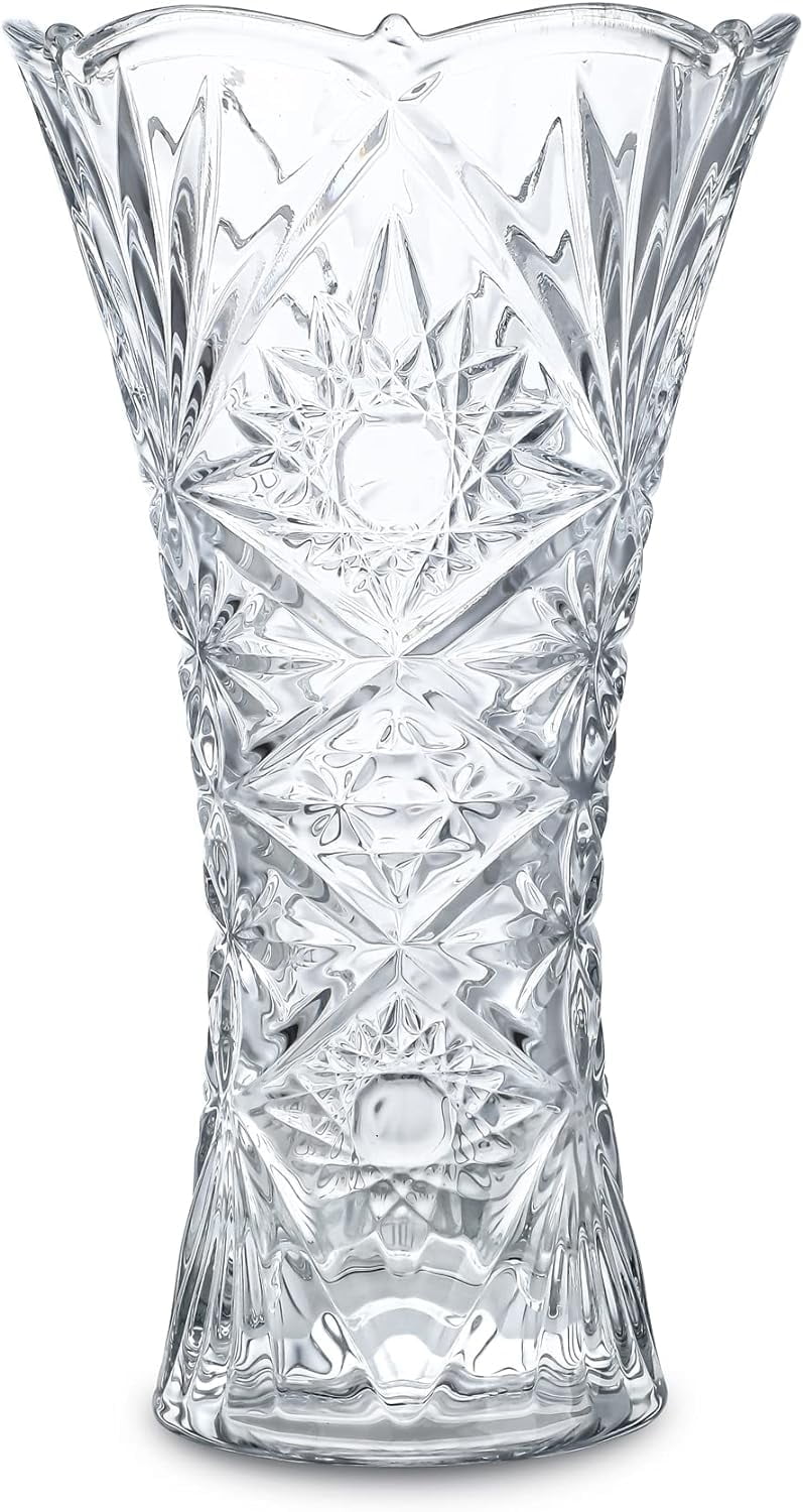 Clear Crystal Vase, Glass Flower Vase Thickening Design Suitable for Home Decor Centerpieces, Wedding, Mothers Gift,9.2'' Tall