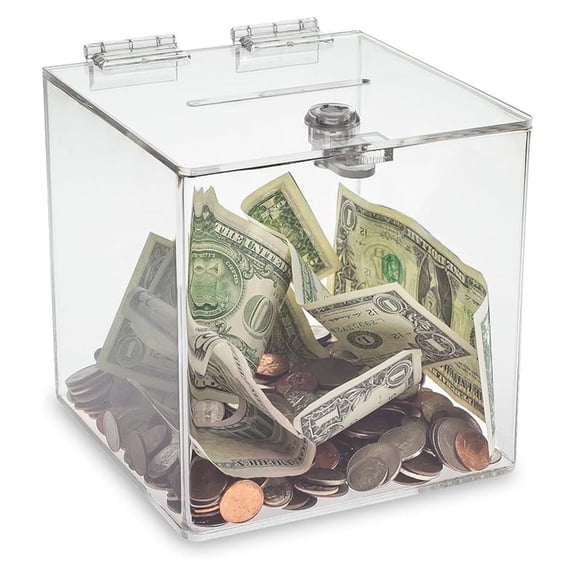 Clear Cube Donation Box with Cam Lock Suggestion Registration Raffle Bin (Large 10 Inch)