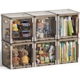 thumbnail image 1 of Clear Cube Storage Bins - 10.5'' x 10.5'' Stackable Storage Bins with Lids 6 Pack Foldable Storage Box Plastic Toys Cube Organizer Cubby Container for Closet Shelf Classroom Office (Brown), 1 of 6
