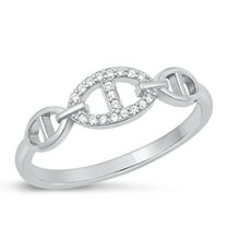 Clear Cubic Zirconia Anchor Link Ring .925 Sterling Silver Band White Jewelry Female Male Size 6