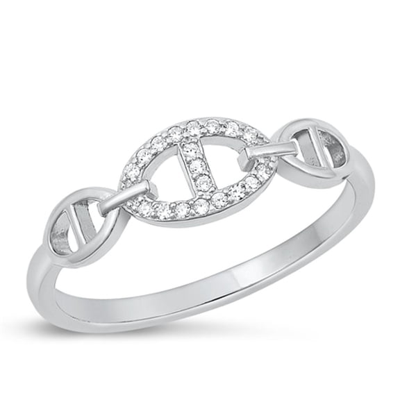 Clear Cubic Zirconia Anchor Link Ring .925 Sterling Silver Band White Jewelry Female Male Size 6