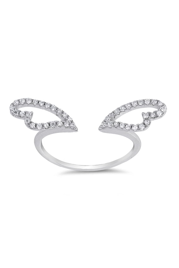 Clear Cubic Zirconia Angel Wings Ring Sterling Silver