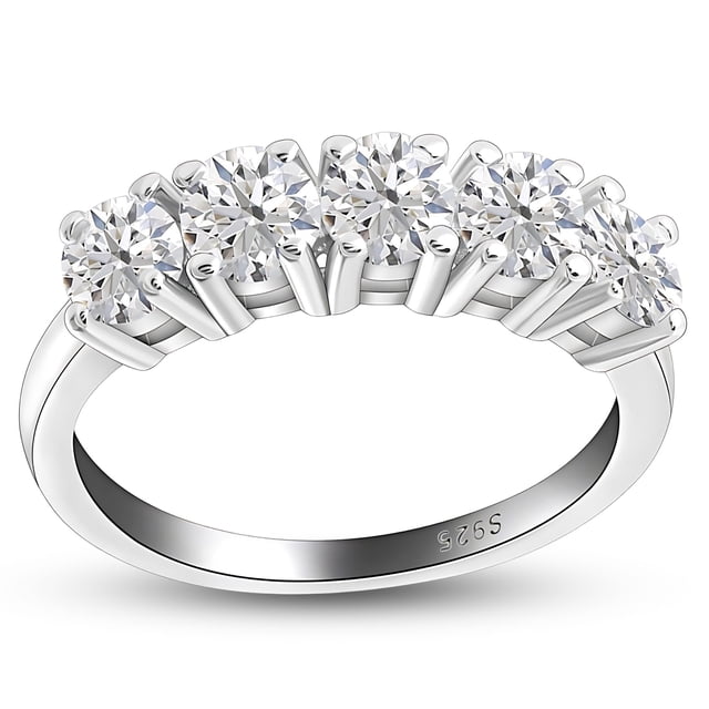 Clear Cubic Zirconia Anniversary Wedding Band Ring 4.5mm Rhodium Plated ...