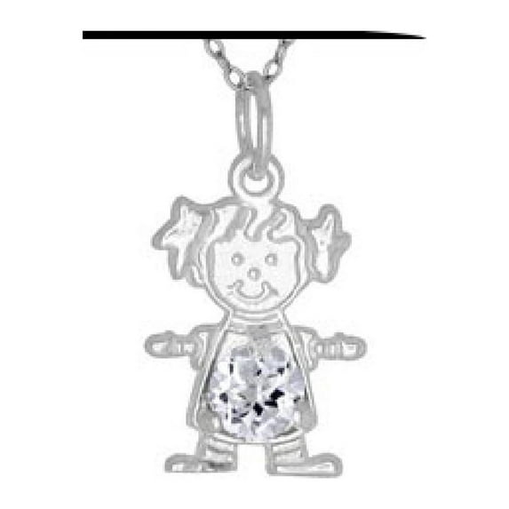 Clear Cubic Zirconia April Birthstone Charm Rhodium Plated Sterling Silver