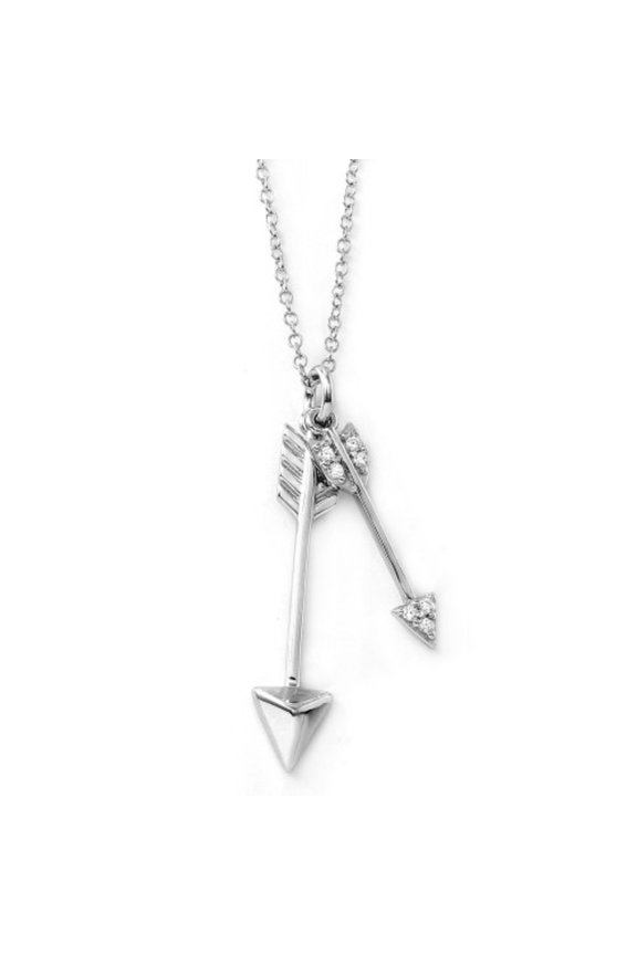 Clear Cubic Zirconia Arrows Necklace Rhodium Plated Sterling Silver