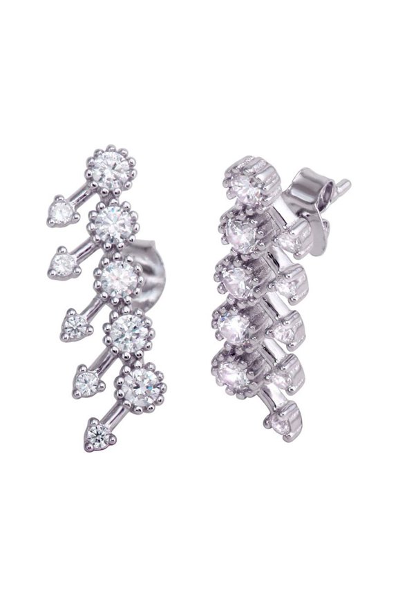 Clear Cubic Zirconia Arrows Stud Earrings Rhodium Plated Sterling Silver