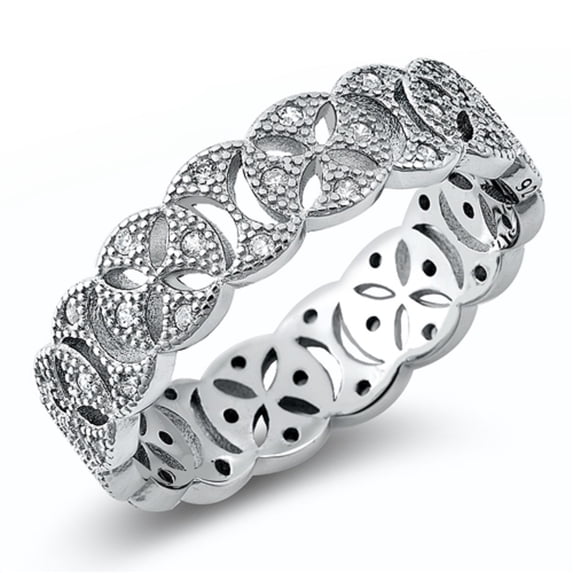 Clear Cubic Zirconia Beaded Fashion Design Ring Sterling Silver Size 5