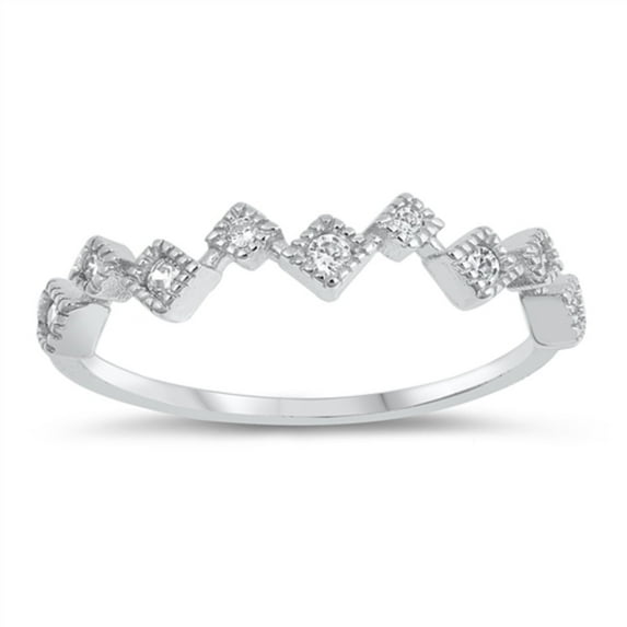 Clear Cubic Zirconia Beaded Squares Design Ring Sterling Silver Size 7