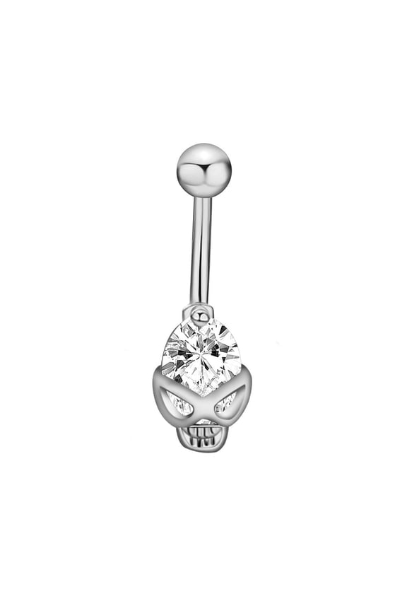 Clear Cubic Zirconia Belly Button Rings Stainless Steel Piercing Navel Rings Curved Barbell Body Jewelry for Women Stainless Steel color Skull 8~13mm Bar: 10x1.5mm