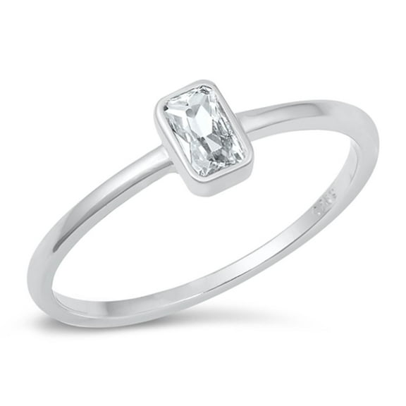 Clear Cubic Zirconia Bezel Promise Ring .925 Sterling Silver Band White Jewelry Female Male Size 4