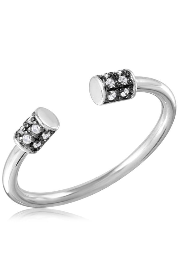Clear Cubic Zirconia Black Prongs Barbel Ring Rhodium Plated Sterling Silver Size 5